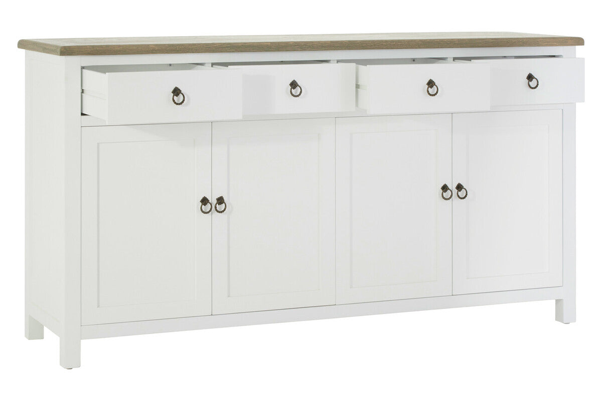 Hampstead White and Oak Wood 4 Door Sideboard with Drawers