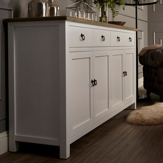 White and Oak Wood 4 Door Sideboard with Drawers