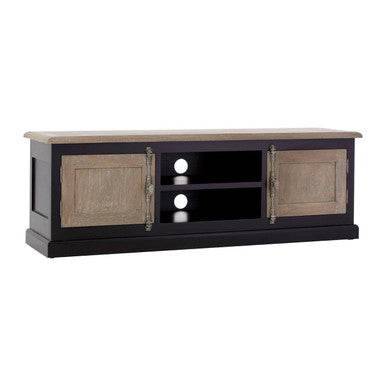 Kensington Townhouse Black and Grey Oak Veneer 2 Door Media Unit
