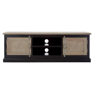 Kensington Townhouse Black and Grey Oak Veneer 2 Door Media Unit