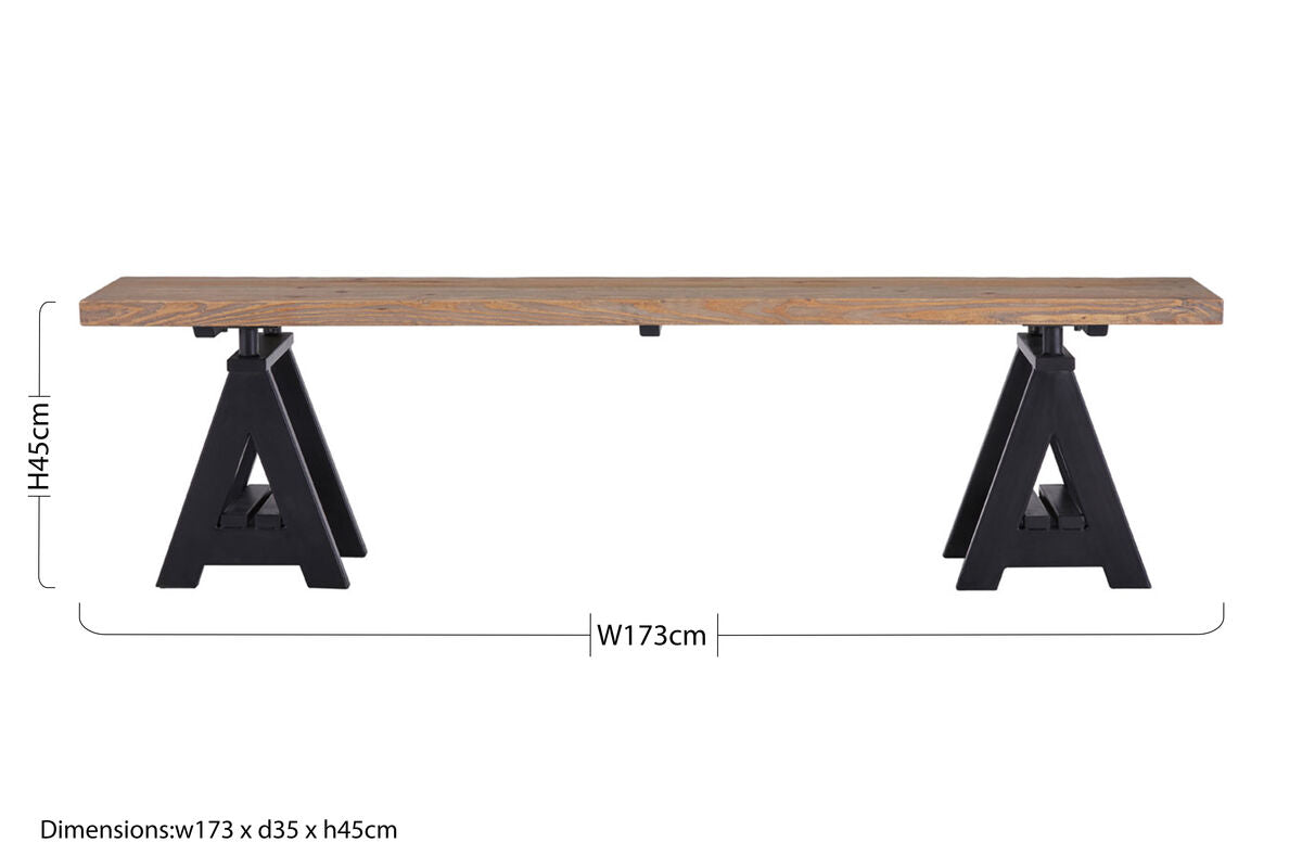 Hampstead Pine Wood and Black Metal Bench