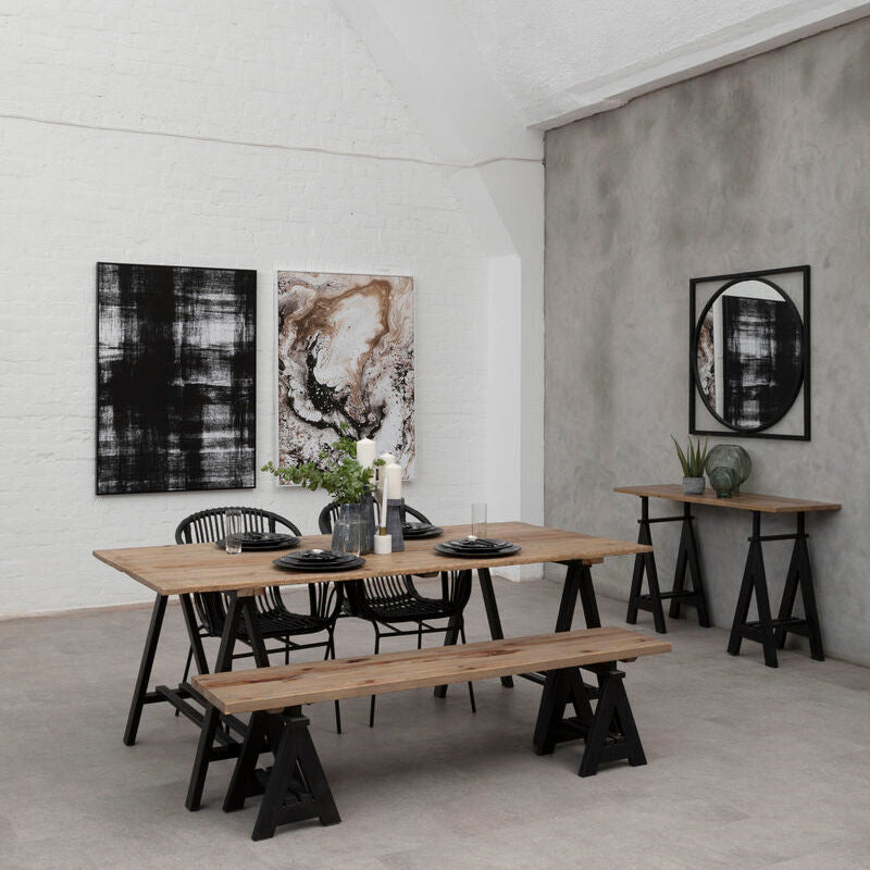 Hampstead Pine Wood and Black Metal Bench