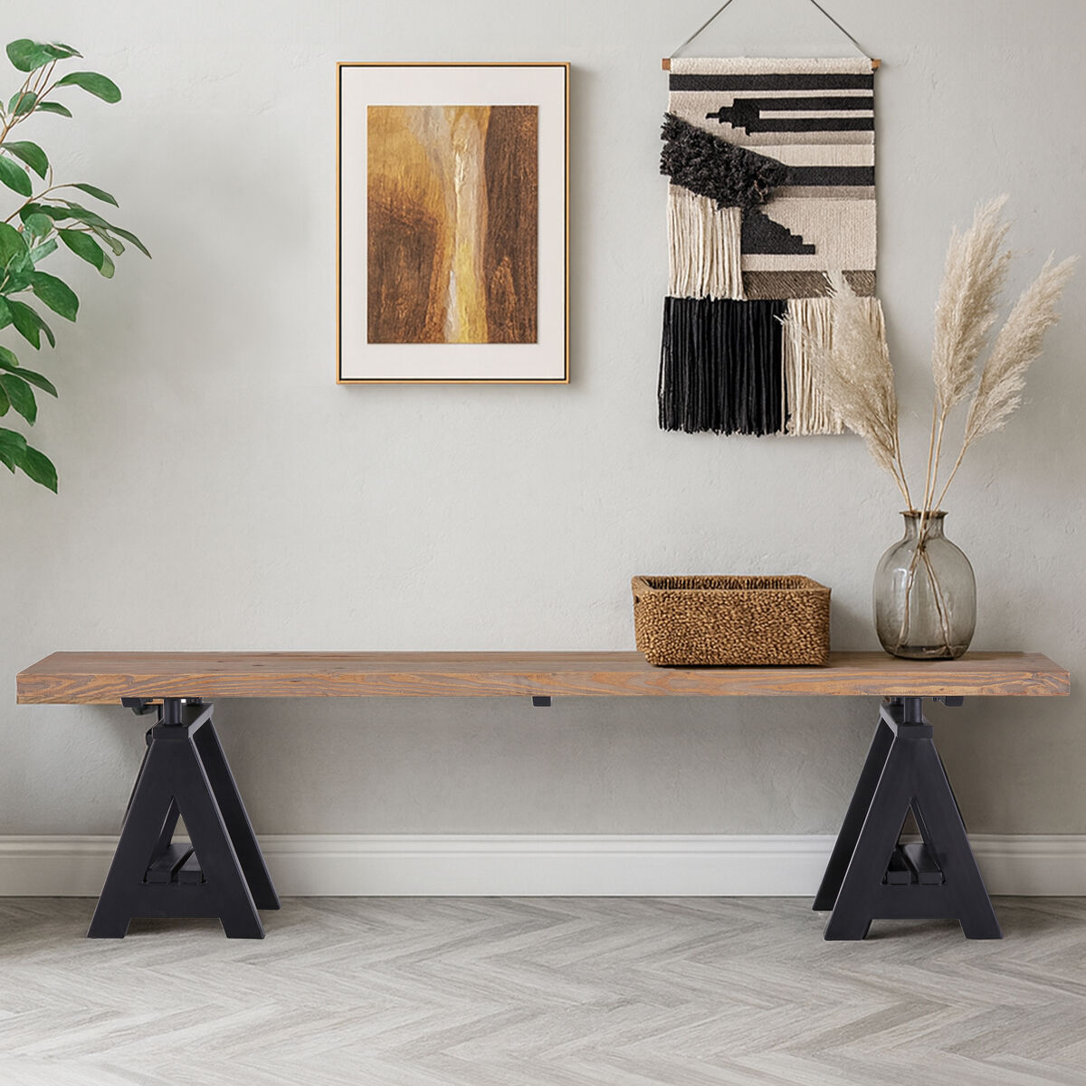 Hampstead Pine Wood and Black Metal Bench