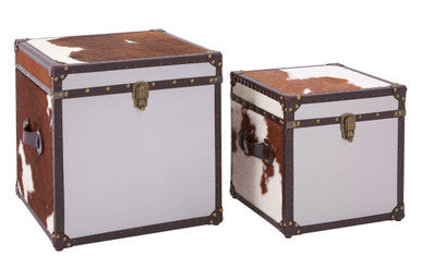 Kensington Townhouse Brown and White Hair on Leather Set of 2 Storage Trunks