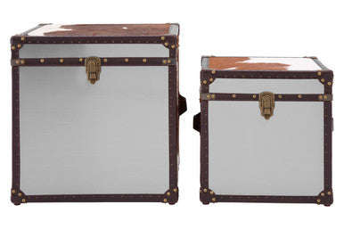 Kensington Townhouse Brown and White Hair on Leather Set of 2 Storage Trunks