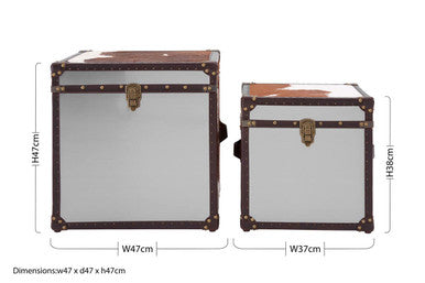 Kensington Townhouse Brown and White Hair on Leather Set of 2 Storage Trunks
