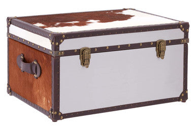 Kensington Townhouse Brown and White Hair on Leather Storage Trunk