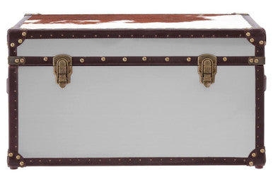 Kensington Townhouse Brown and White Hair on Leather Storage Trunk