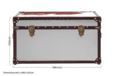 Kensington Townhouse Brown and White Hair on Leather Storage Trunk