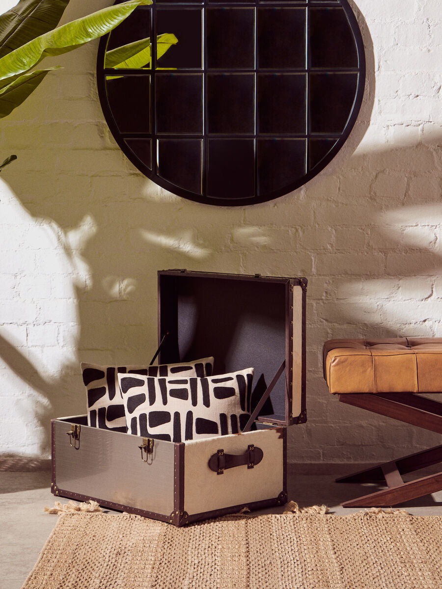 Kensington Townhouse Brown and White Hair on Leather Storage Trunk