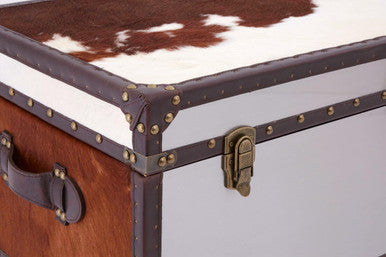 Kensington Townhouse Brown and White Hair on Leather Storage Trunk