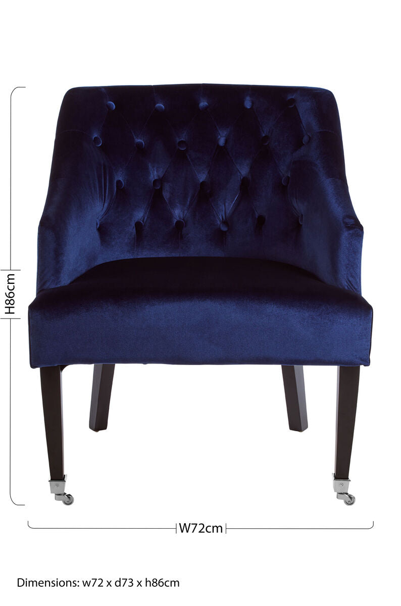 Darwin Blue Velvet Button Tufted Lounge Chair
