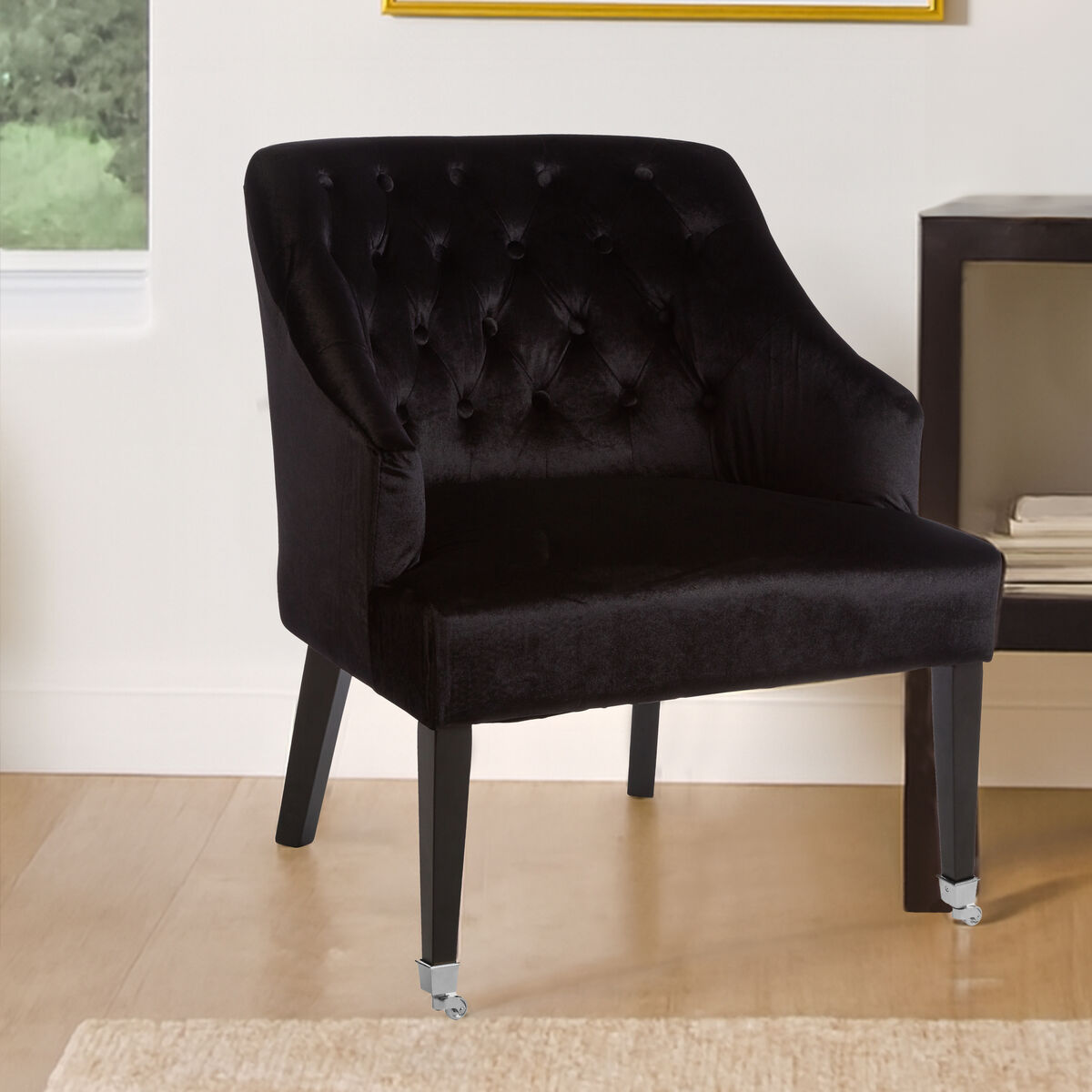 Darwin Black Velvet Button Tufted Lounge Chair