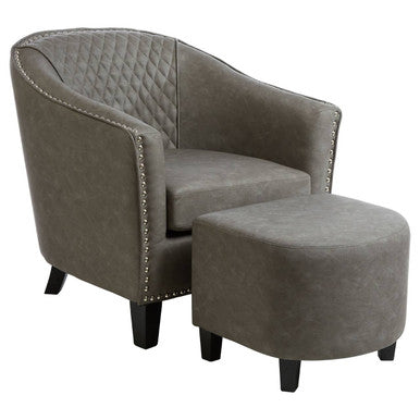 Derby Grey Leather Effect Tub Chair and Footstool Set