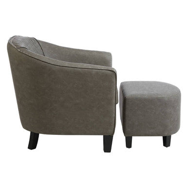 Derby Grey Leather Effect Tub Chair and Footstool Set