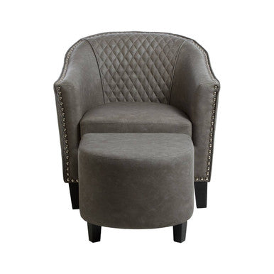 Derby Grey Leather Effect Tub Chair and Footstool Set