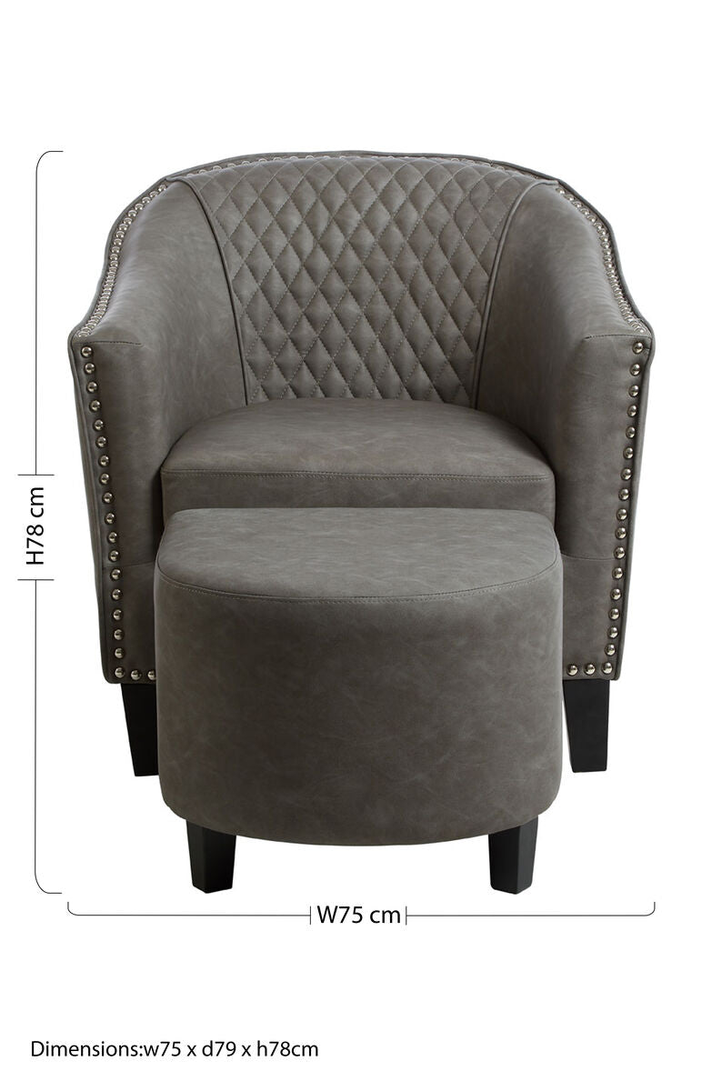 Derby Grey Leather Effect Tub Chair and Footstool Set