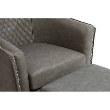 Derby Grey Leather Effect Tub Chair and Footstool Set