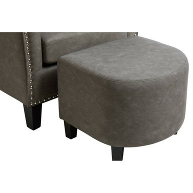 Derby Grey Leather Effect Tub Chair and Footstool Set