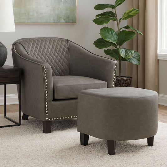 Derby Grey Leather Effect Tub Chair and Footstool Set