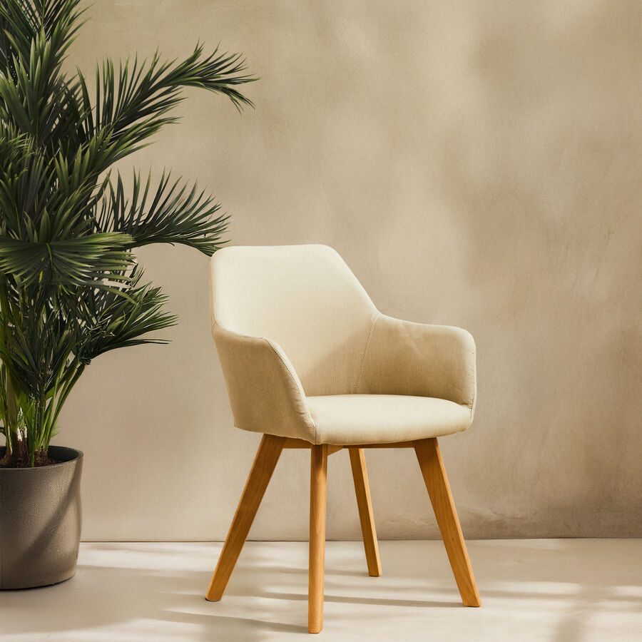 Stockholm Stone Fabric Dining Chair with Wood Legs