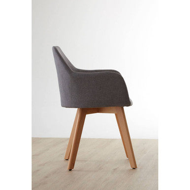 Stockholm Grey Fabric Dining Chair with Wood Legs