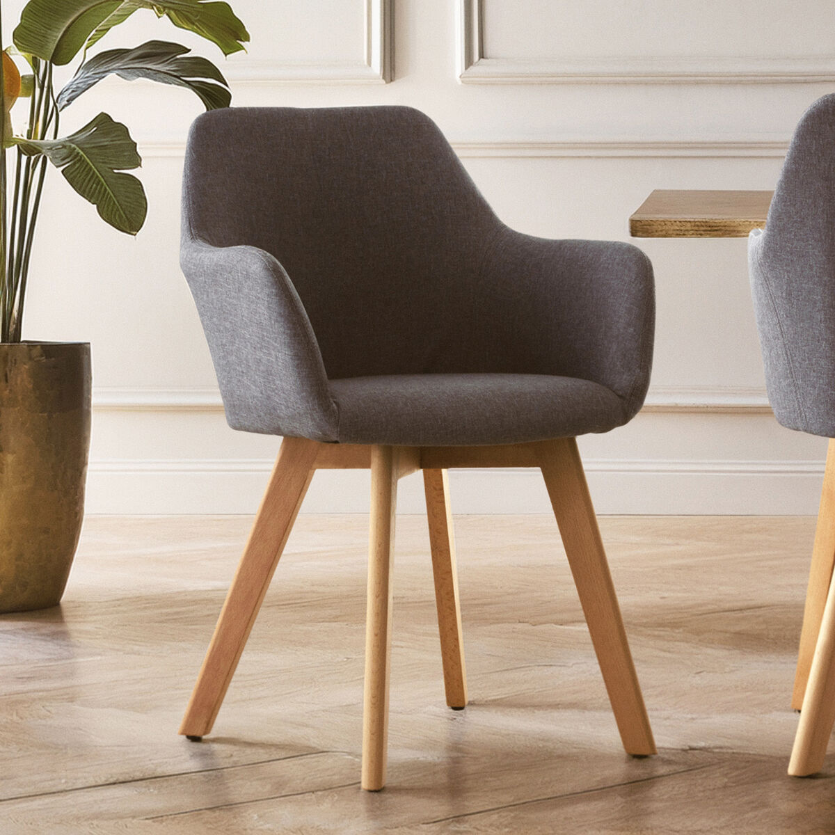 Stockholm Grey Fabric Dining Chair with Wood Legs