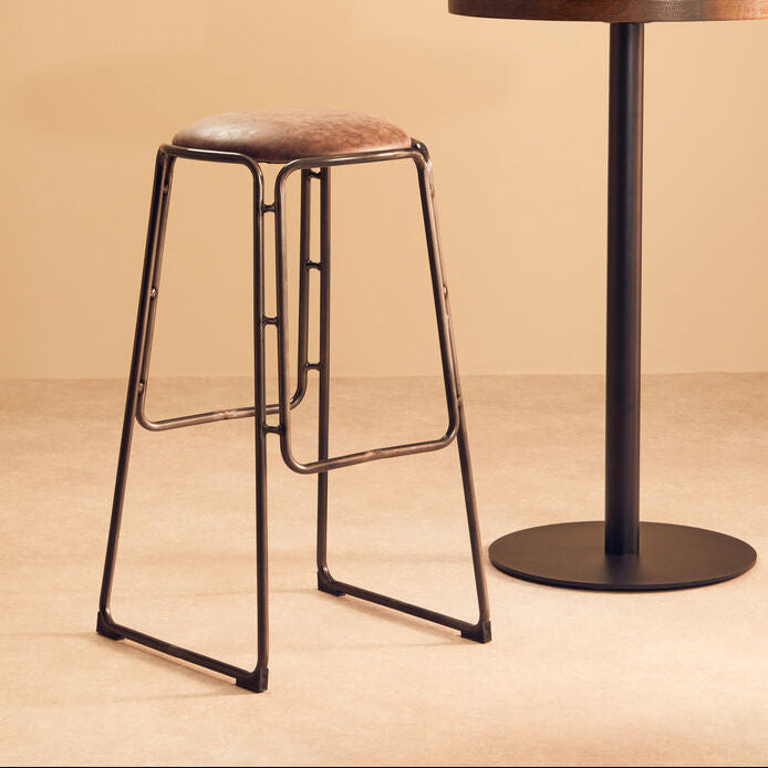 Dalston Mocha Leather Effect Bar Stool with Gunmetal Finish Legs