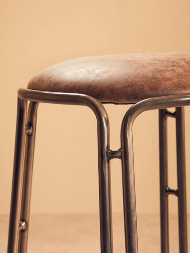 Dalston Mocha Leather Effect Bar Stool with Gunmetal Finish Legs