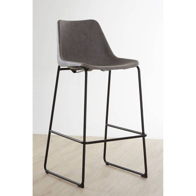 Dalston Ash Grey Leather Effect Bar Chair with Black Finish Legs