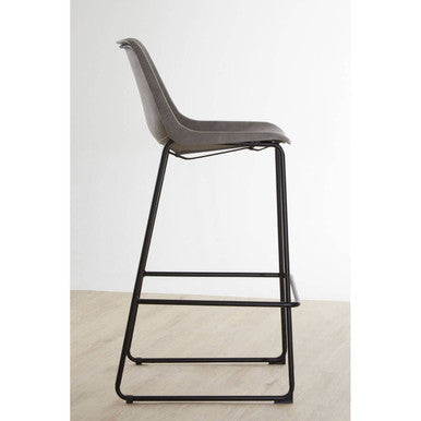 Dalston Ash Grey Leather Effect Bar Chair with Black Finish Legs
