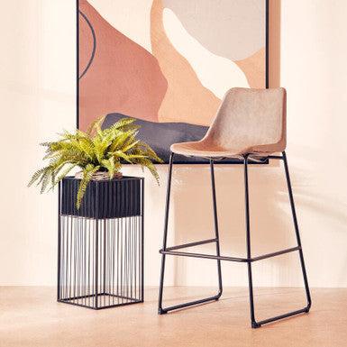 Dalston Ash Grey Leather Effect Bar Chair with Black Finish Legs