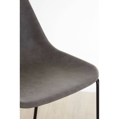 Dalston Ash Grey Leather Effect Bar Chair with Black Finish Legs