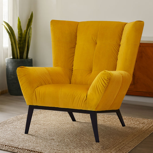 Maiko Yellow Fabric Wing Back Armchair