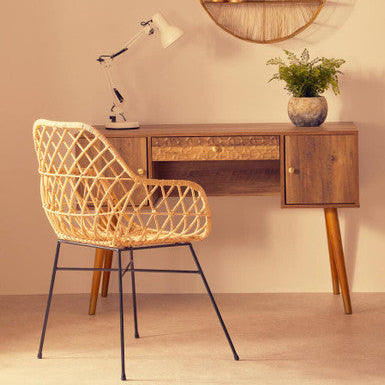 Java Natural Rattan Chair with Lattice Design