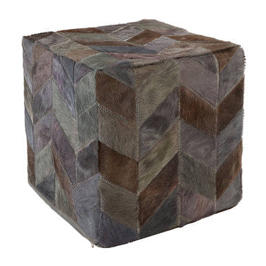 Grey Leather Chevron Pouffe | Safira