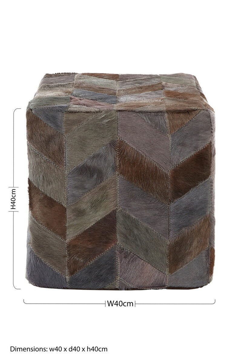 Grey Leather Chevron Pouffe | Safira