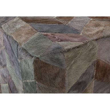Grey Leather Chevron Pouffe | Safira