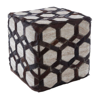 Genuine Grey Leather Patchwork Pouffe | Safira
