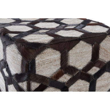 Genuine Grey Leather Patchwork Pouffe | Safira