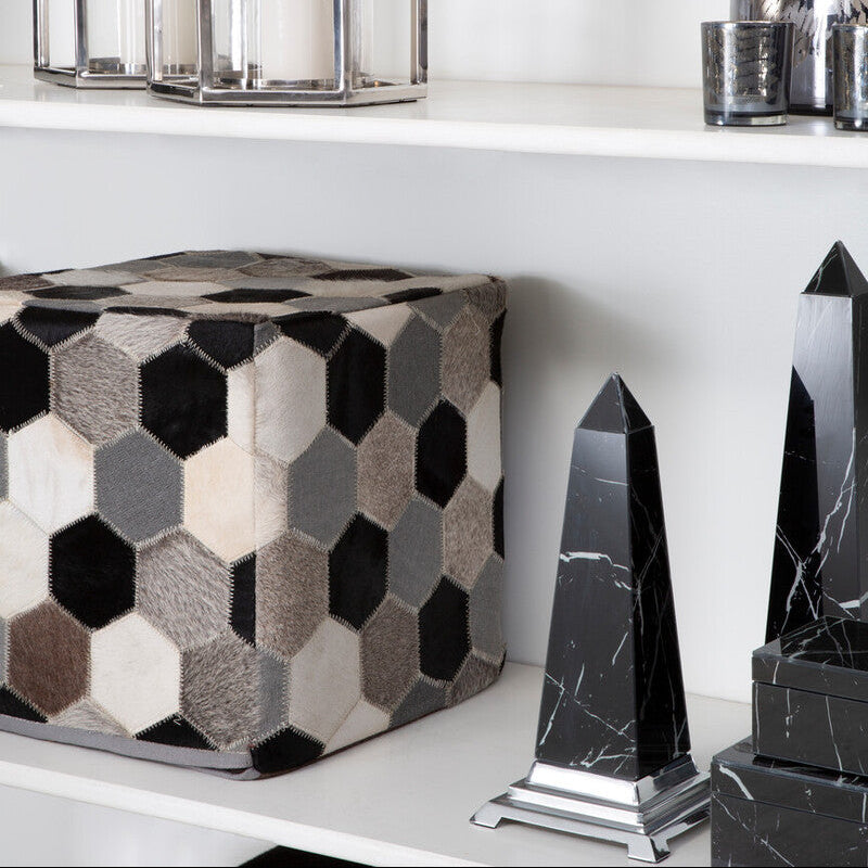 Leather Patchwork Pouffe | Safira