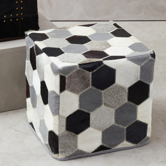 Leather Patchwork Pouffe | Safira