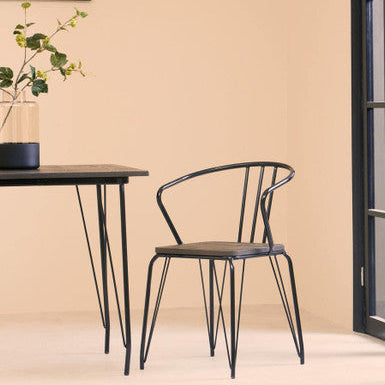 District Dark Elm Wood and Black Metal Dining Chair
