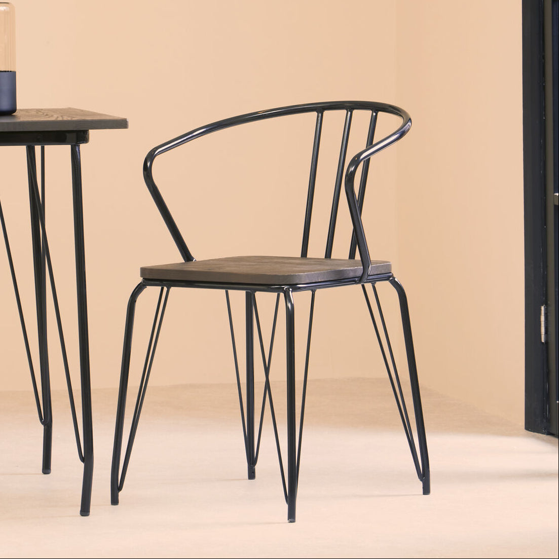 District Dark Elm Wood and Black Metal Dining Chair