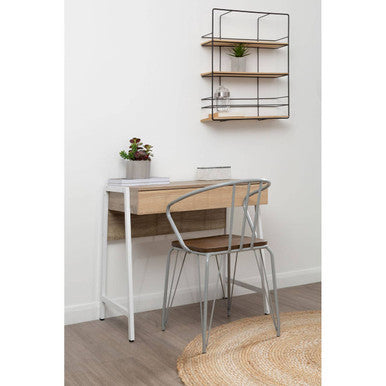 District Dark Elm Wood and Grey Metal Dining Chair