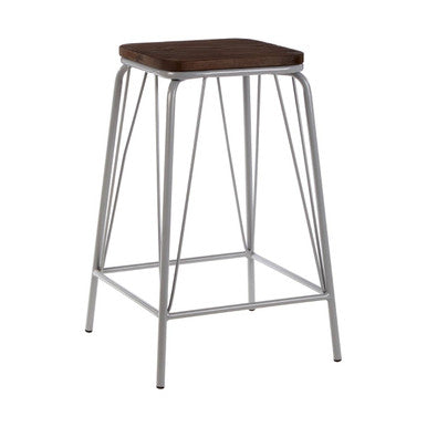 District Dark Elm Wood and Grey Metal Bar Stool