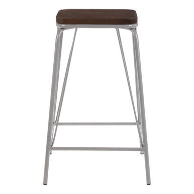 District Dark Elm Wood and Grey Metal Bar Stool