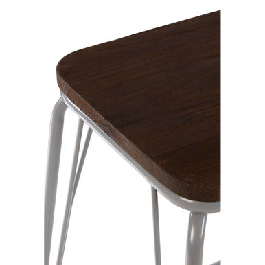 District Dark Elm Wood and Grey Metal Bar Stool