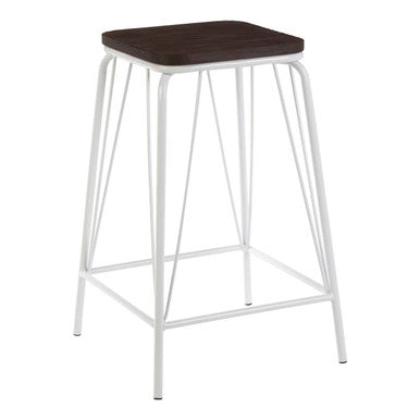 District Dark Elm Wood and White Metal Bar Stool