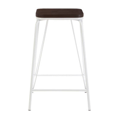 District Dark Elm Wood and White Metal Bar Stool